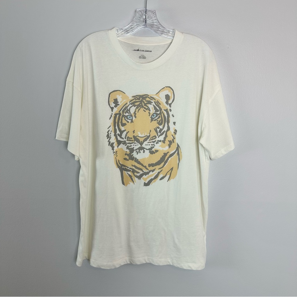 American Eagle Outfitters Oversized Cream Tiger Graphic T-Shirt
